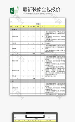 表格版全包装修报价清单